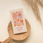 Retro Paarse Sinaasappel QR Code Groovy Floral Boh Visitekaartje