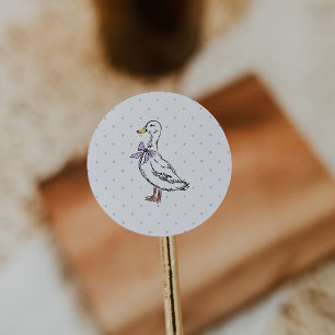 Retro Paarse Stippen Gans Baby Borrel Ronde Sticker