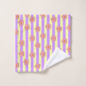 Retro Paarse streep bloemmotief Bad Handdoek (Wasdoekje)