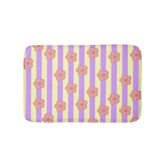 Retro  Paarse streep bloemmotief Badmat (Voorkant)