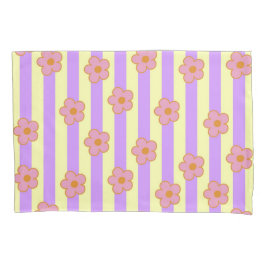 Retro  Paarse streep bloemmotief Kussensloop