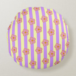 Retro  Paarse streep bloemmotief Rond Kussen