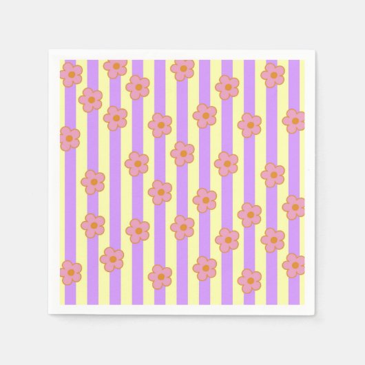 Retro Paarse streep bloemmotief Servet (Voorkant)