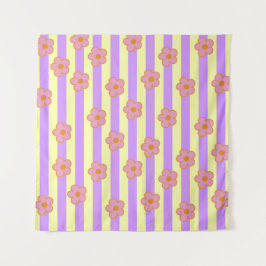 Retro  Paarse streep bloemmotief Wandkleed