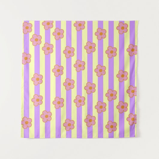 Retro  Paarse streep bloemmotief Wandkleed (Voorkant)