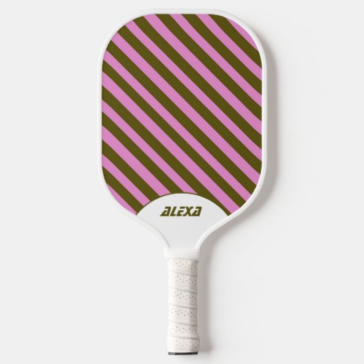 Retro Paarse Stripe 70s Geïnspireerd Spring Pickleball Paddle (Voorkant)
