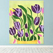 Retro Paarse Tulips Abstracte kunst Canvas Afdruk (Insitu (Houten vloer))