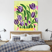 Retro Paarse Tulips Abstracte kunst Canvas Afdruk (Insitu (Slaapkamer))