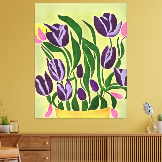 Retro Paarse Tulips Abstracte kunst Canvas Afdruk (Insitu (Woonkamer))