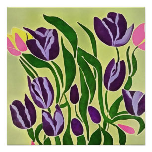 Retro Paarse Tulips Abstracte kunst Perfect Poster