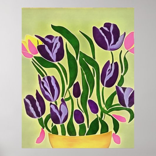 Retro Paarse Tulips Abstracte kunst Poster (Voorkant)