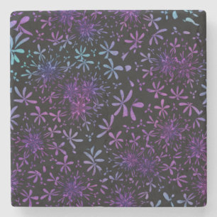 Retro Paarse Turquoise Floral Batik Stenen Onderzetter