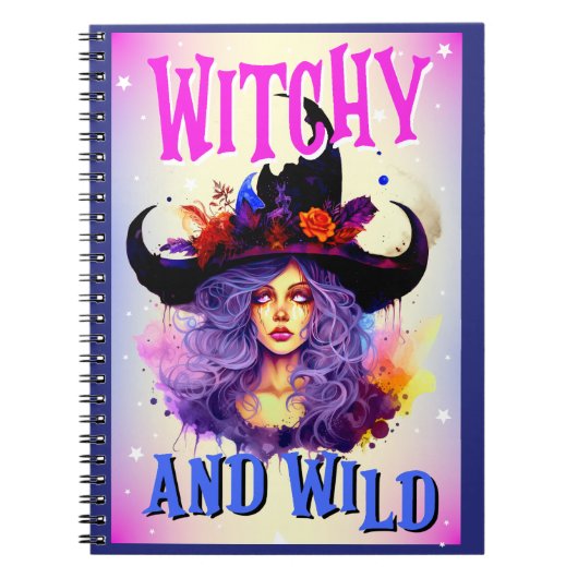 Retro Paarse Witchy _ Halloween Notitieboek (Voorkant)