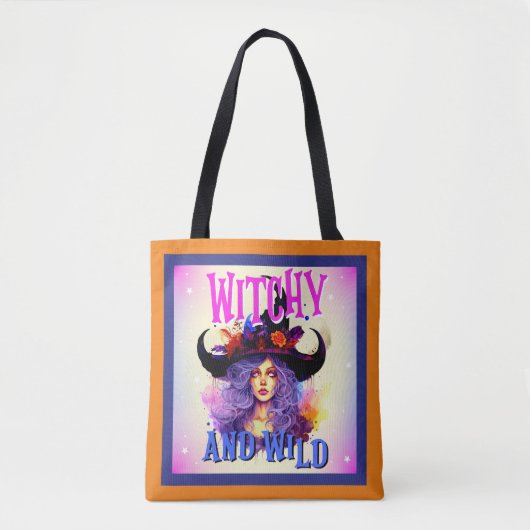 Retro Paarse Witchy _ Halloween Tote Bag (Voorkant)