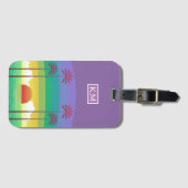 Retro Paarse zonnepalmen Kunstmonogram Bagagelabel (Voorkant (horizontaal))