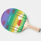 Retro Paarse zonsondergang palmbomen kunst geperso Tafeltennisbatje (Zijkant)