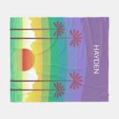 Retro Paarse Zonsondergang Palmboom Kunst Persoonl Fleece Deken (Voorkant (Horizontaal))