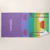 Retro Paarse Zonsondergang Palmboom Kunst Persoonl Strandlaken (Voorkant)