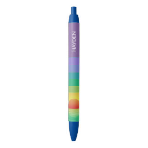 Retro Paarse Zonsondergang Palmboom Kunst Persoonl Zwarte Inkt Pen