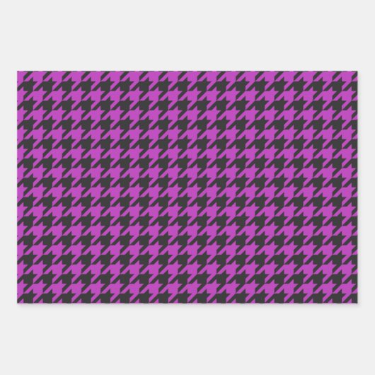 Retro Paarse zwarte houndstooth controlepatroon Inpakpapier Vel (Voorkant 3)