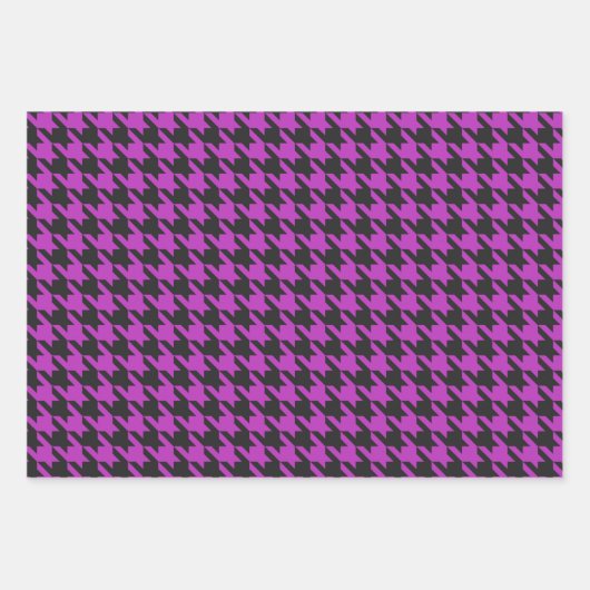 Retro Paarse zwarte houndstooth controlepatroon Inpakpapier Vel (Voorkant)