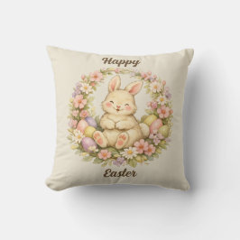 Retro Paas Konijn Bloemenkrans Kussen