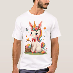 Retro Paas Konijn Eenhoorn Pastel Bloem Cartoon T-shirt