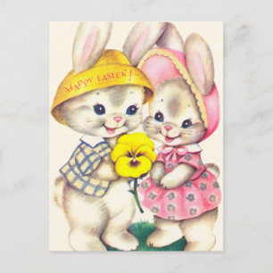 retro  paasbunnies Holiday briefkaart