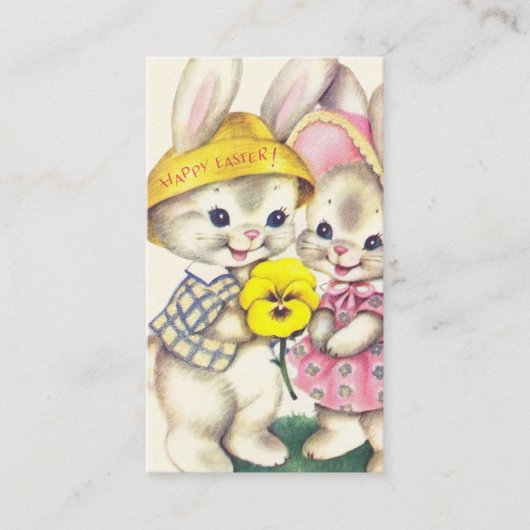 retro  paasbunnines voegen groet toe visitekaartje (Voorkant)