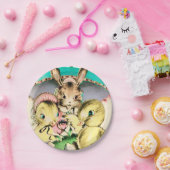 Retro  Paasbunny en bord van kippen (Feest)