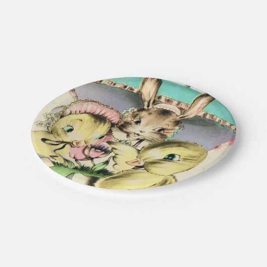 Retro  Paasbunny en bord van kippen (Gekanteld)