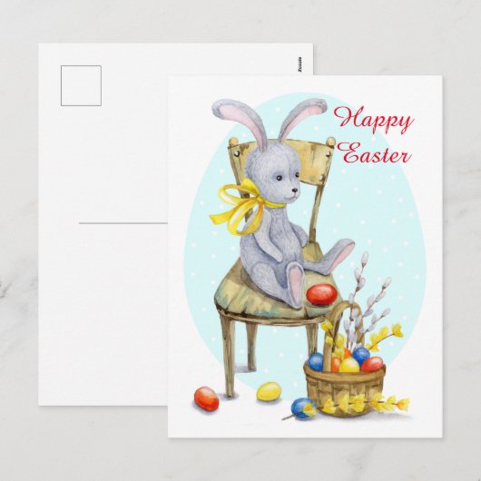  retro paasbunny feestdagenkaart (Voorkant / Achterkant)