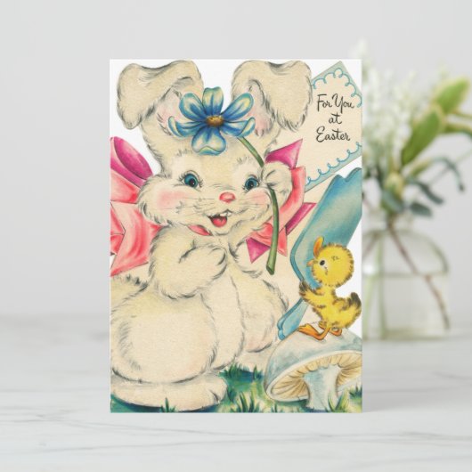 retro  paasbunny feestdagenkaart (Staand voorkant)