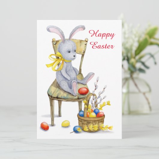  retro paasbunny feestdagenkaart (Staand voorkant)