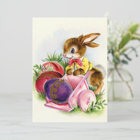 retro  paasbunny feestdagenkaart (Staand voorkant)