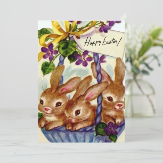 retro paasbunny Holiday card (Staand voorkant)