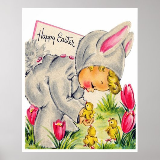 retro  paasbunny kind decor poster (Voorkant)