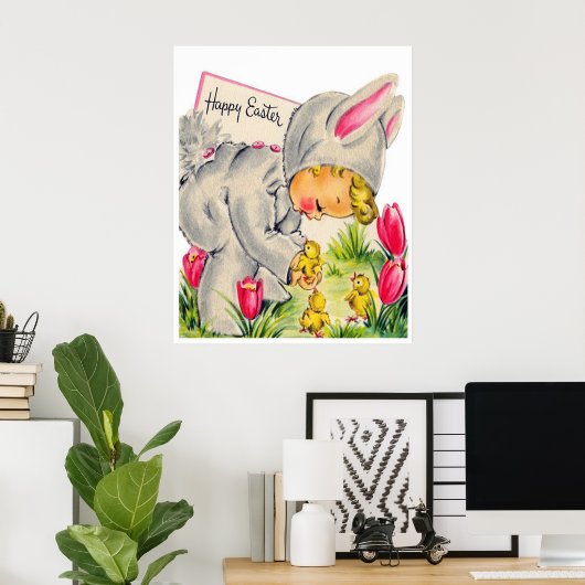 retro paasbunny kind decor poster (Thuiskantoor)