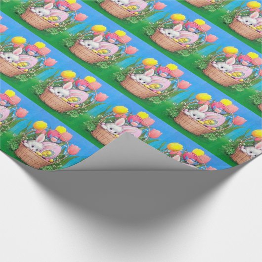 retro  paasbunny mand tiled cadeaupapier (Hoek)