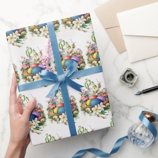 retro  paaseieren mandje cadeaupapier (Geschenken)