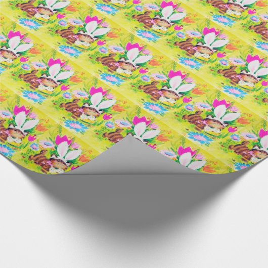 retro  paasfeest kat feestdag cadeaupapier (Hoek)