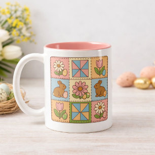 Retro Paashaas Bloem Dekentpatroon Tweekleurige Koffiemok