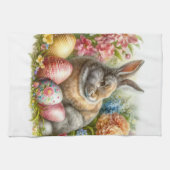 Retro  Paashaas Bloemen Keuken Handdoeken (Horizontaal)