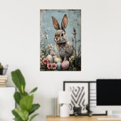 Retro Paashaas Konijn Bloem Print, Landelijk Poster (Thuiskantoor)