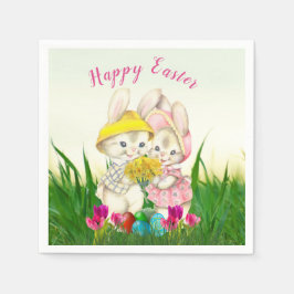 Retro Paashaas met Lente Bloemen / Feest Servet