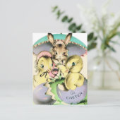 Retro Paaskip en konijn Briefkaart (Staand voorkant)