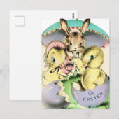 Retro Paaskip en konijn Briefkaart (Voorkant / Achterkant)