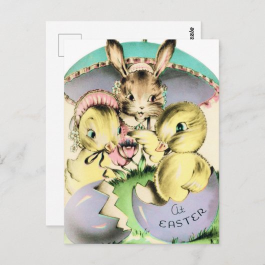Retro Paaskip en konijn Briefkaart (Voorkant / Achterkant)