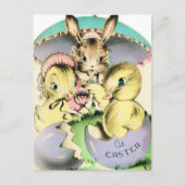Retro Paaskip en konijn Briefkaart (Voorkant)