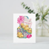 Retro Paaskippen in een mandje Briefkaart (Staand voorkant)